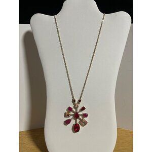 A New Day Gold Tone Necklace Red & Pink Firework Floral Pendant Costume Jewelry